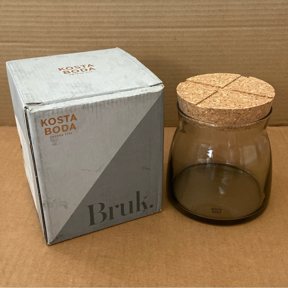 Kosta Boda Bruk Medium Jar With Cork Lid- Grey 28 oz